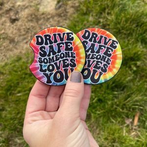 Tie Dye Drive Safe Car Coaster Set | Car Accessories